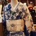 ●青と白の小紋に丸帯崩しの半幅帯。アンティーク着物コーディネート(1127）●