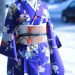 ●鮮やかな青の小紋にねじり梅の帯。アンティーク着物コーディネート(1159）●