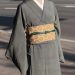 ●緑のあられの江戸小紋に芥子色の帯。昔着物コーディネート(1173）●
